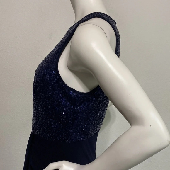 Cache Navy Blue High Neck Sleeveless Sequin Long Maxi Gown Dress Size 8 - Picture 9 of 11